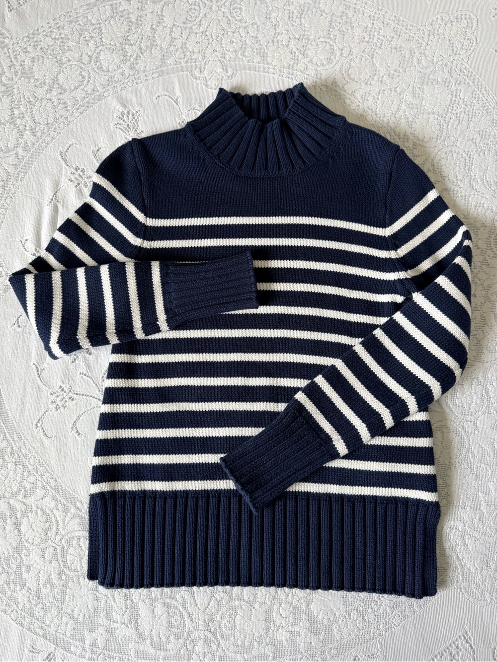 J.Crew Striped Mockneck‎ Cotton Knit Sweater Navy Blue White Nautical XXSmall